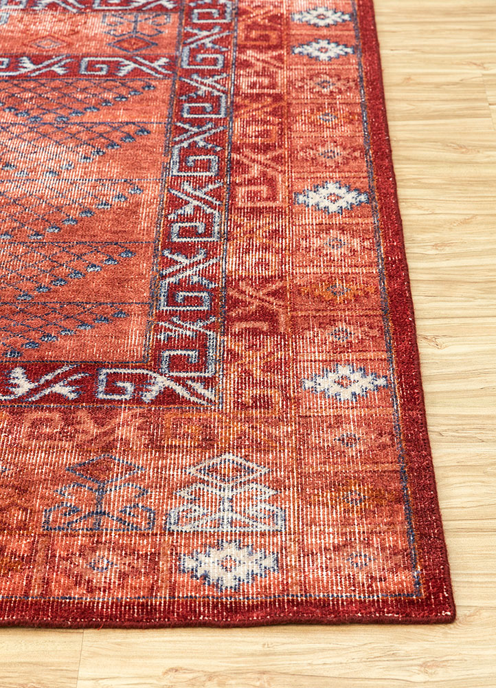 erbe red and orange wool hand knotted Rug - Corner