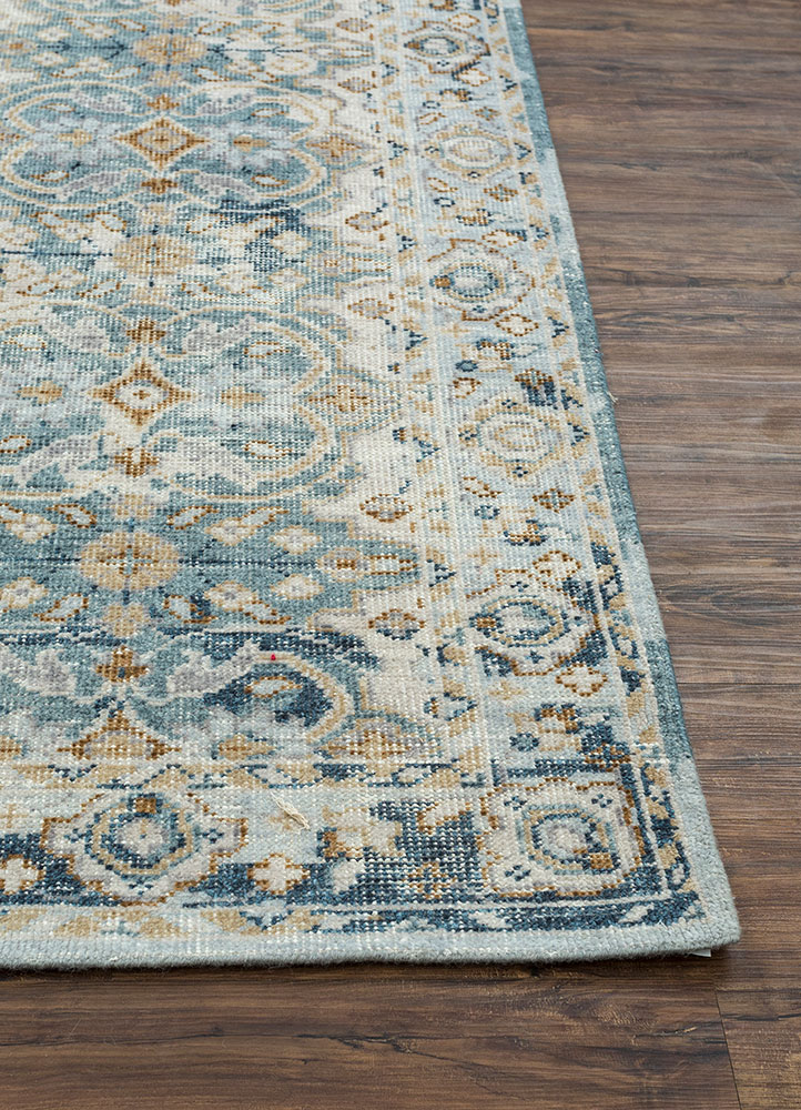 erbe blue wool hand knotted Rug - Corner