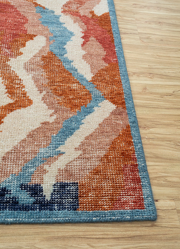 erbe red and orange wool hand knotted Rug - Corner