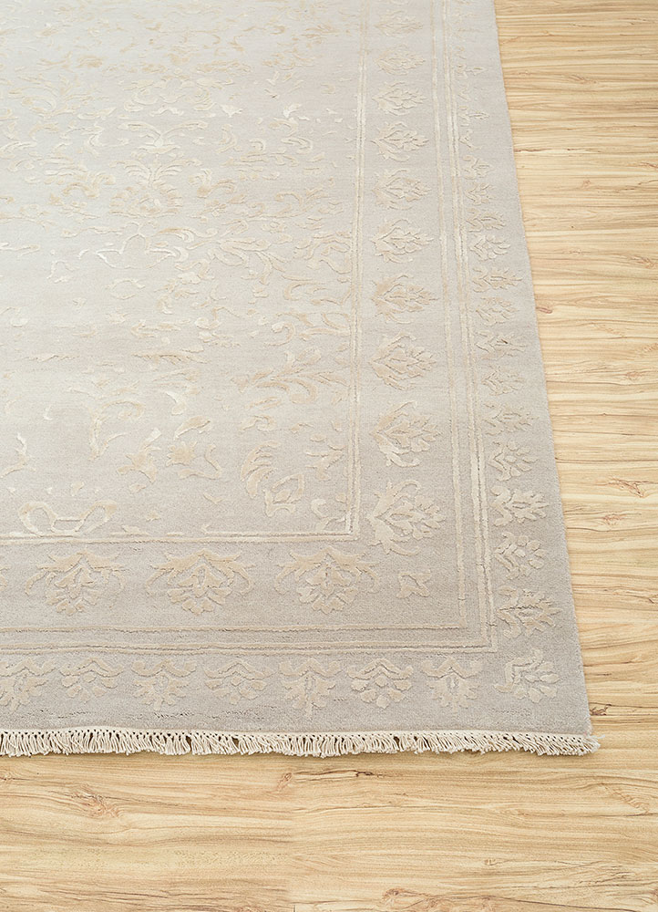 aurora beige and brown wool and silk hand knotted Rug - Corner