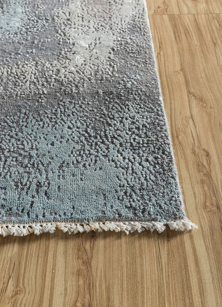entropy grey and black wool and silk hand knotted Rug - Corner