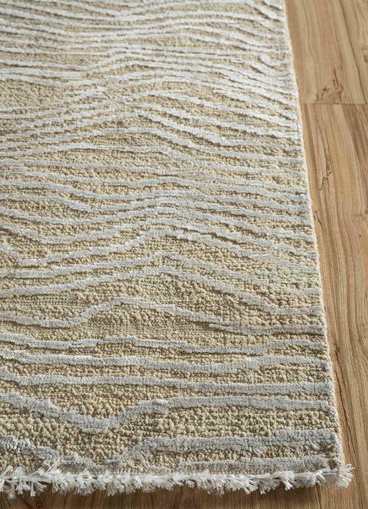 entropy beige and brown wool and silk hand knotted Rug - Corner