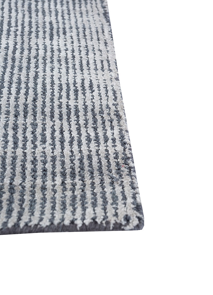 provenance grey and black wool and bamboo silk hand knotted Rug - Corner