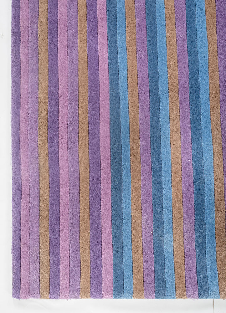 linear beige and brown wool hand tufted Rug - Corner