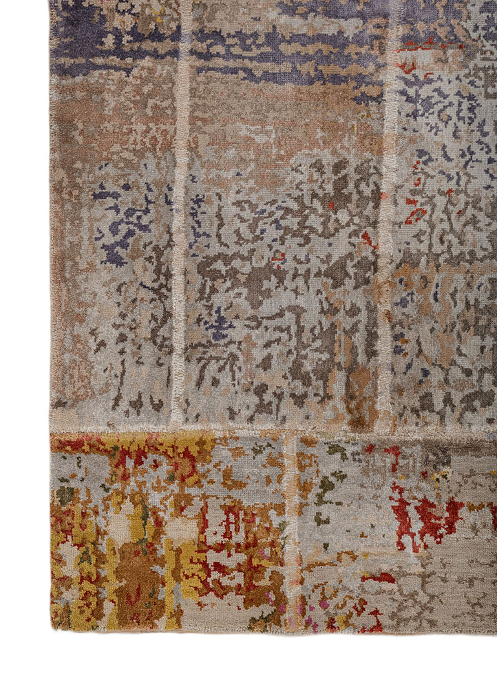 provenance blue wool and bamboo silk hand knotted Rug - Corner