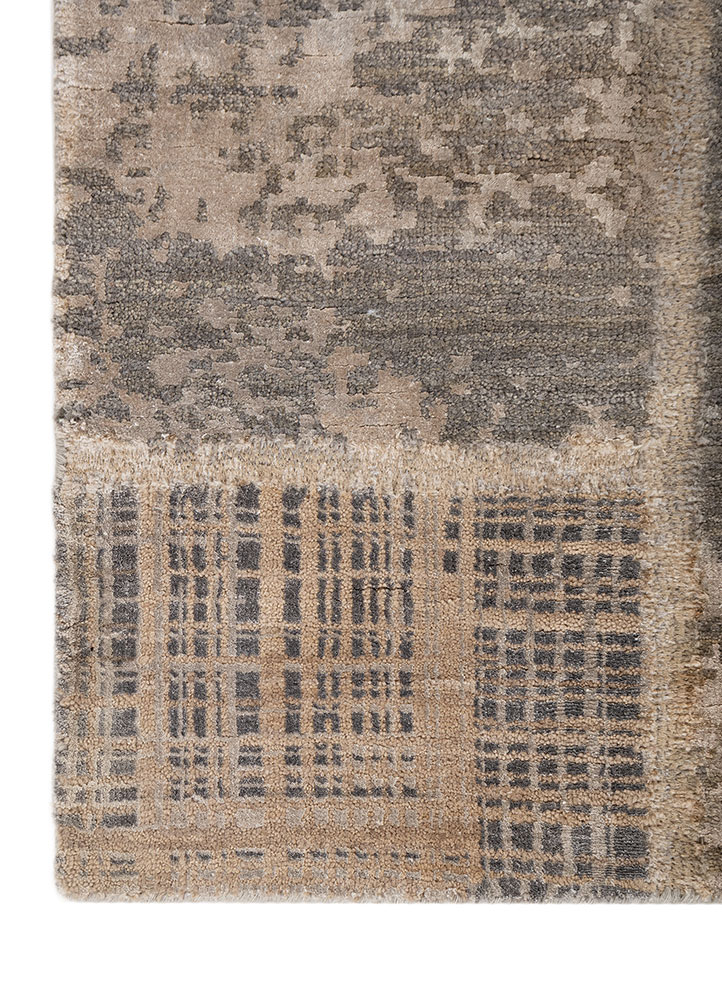 provenance grey and black wool and bamboo silk hand knotted Rug - Corner