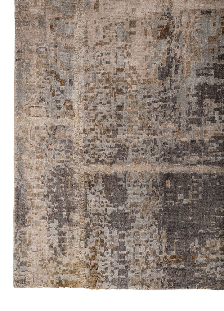 provenance blue wool and bamboo silk hand knotted Rug - Corner