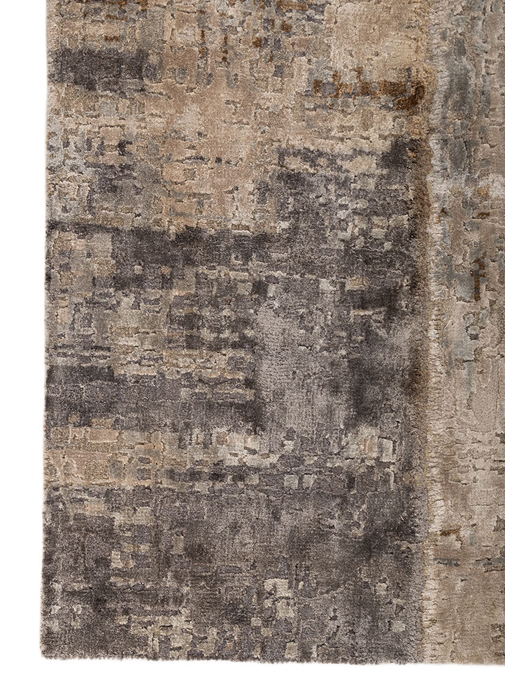 provenance ivory wool and bamboo silk hand knotted Rug - Corner