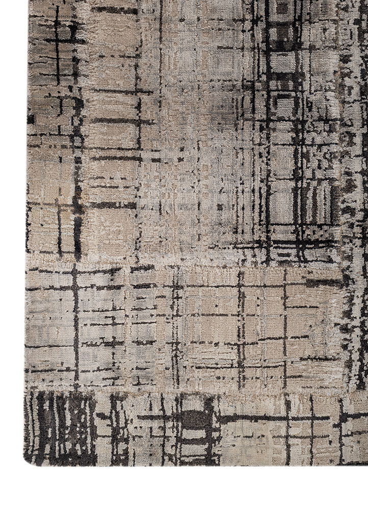 provenance grey and black wool and bamboo silk hand knotted Rug - Corner