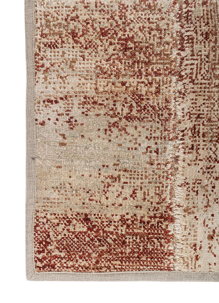 provenance red and orange wool and silk hand knotted Rug - Corner