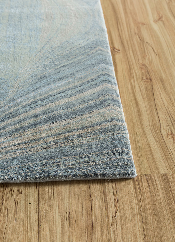 aprezo blue wool and silk hand knotted Rug - Corner