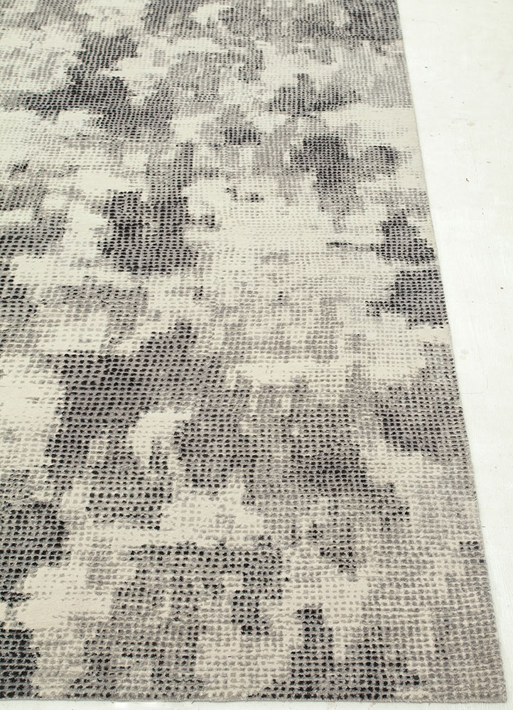 free verse by kavi grey and black wool and silk hand knotted Rug - Corner