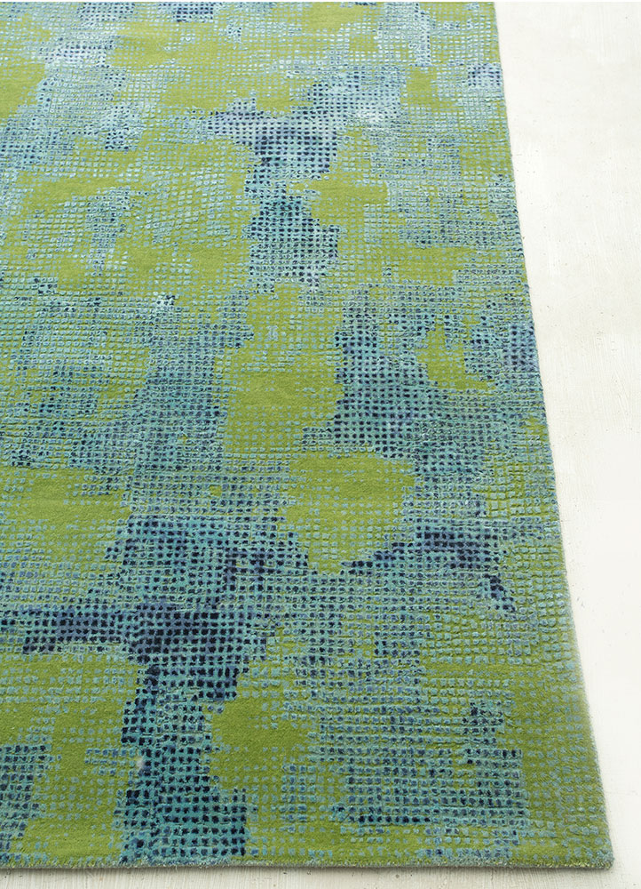 free verse by kavi green wool and silk hand knotted Rug - Corner
