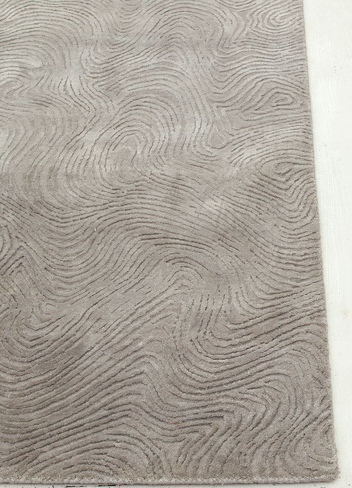 free verse by kavi grey and black wool and silk hand knotted Rug - Corner
