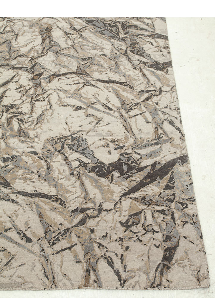 free verse by kavi beige and brown wool and silk hand knotted Rug - Corner
