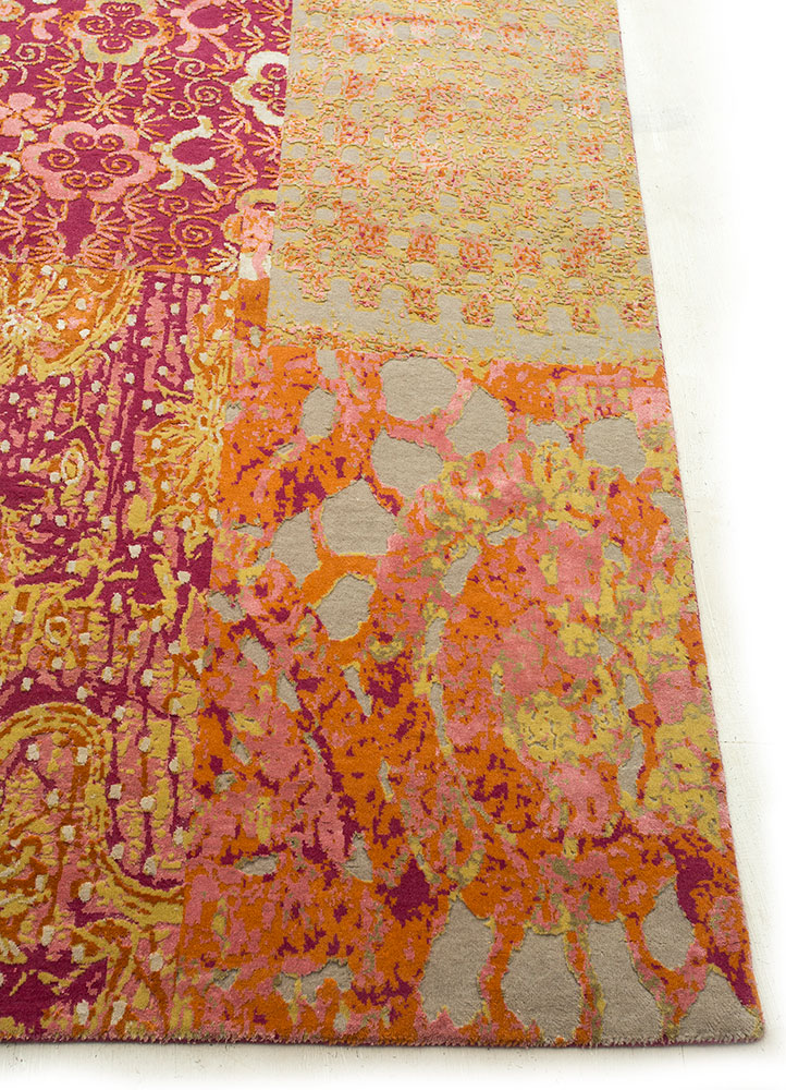 free verse by kavi red and orange wool and silk hand knotted Rug - Corner