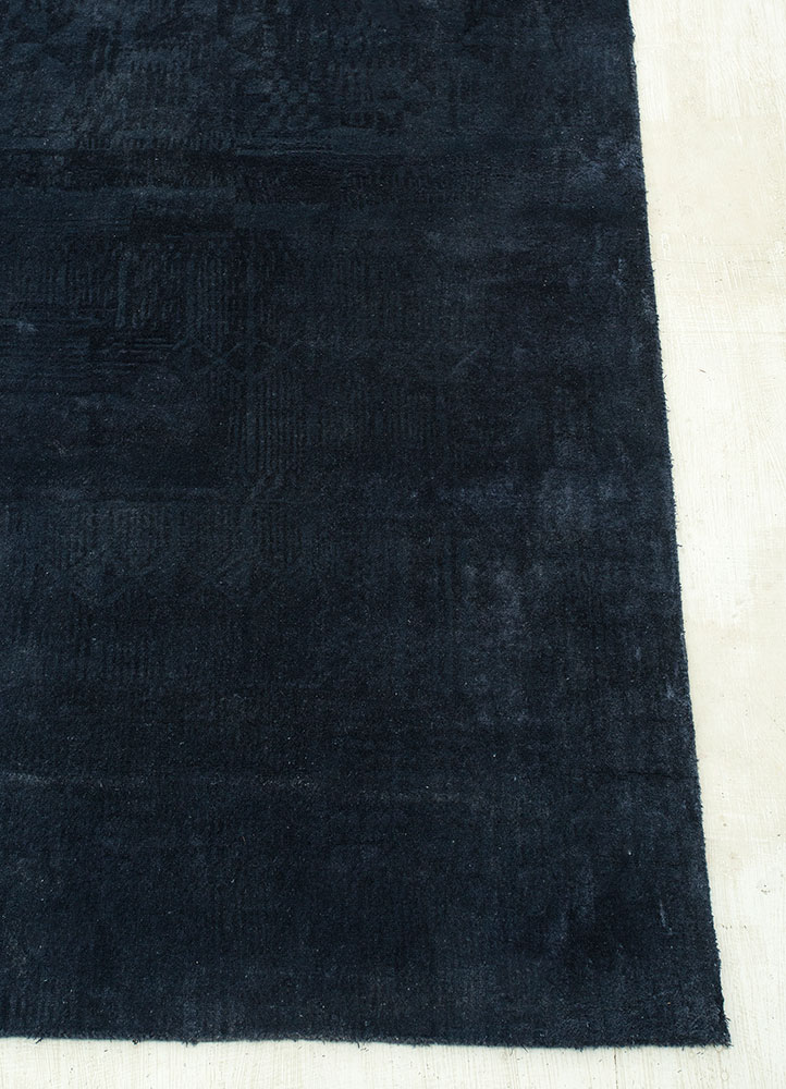 free verse by kavi blue wool and silk hand knotted Rug - Corner