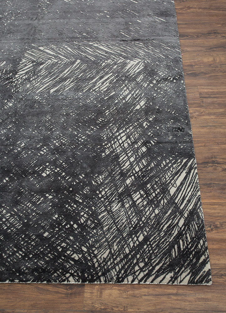 free verse by kavi grey and black wool and silk hand knotted Rug - Corner