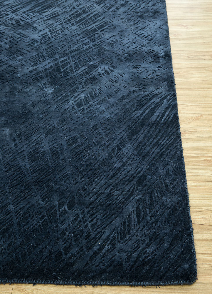 free verse by kavi blue wool and silk hand knotted Rug - Corner