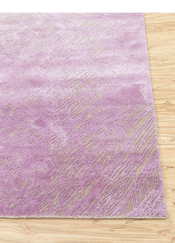free verse by kavi pink and purple wool and silk hand knotted Rug - Corner