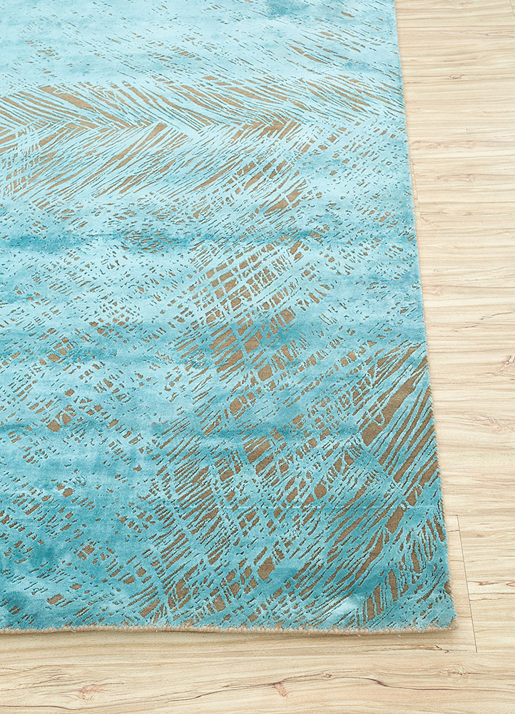 free verse by kavi blue wool and silk hand knotted Rug - Corner