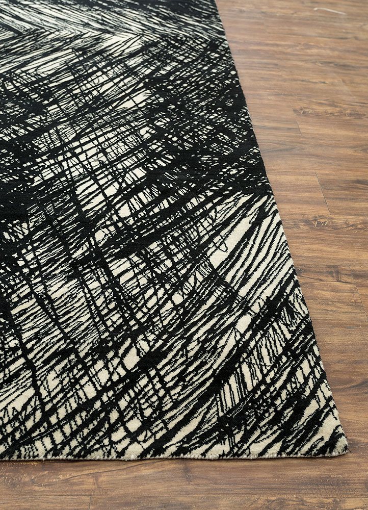 free verse by kavi grey and black wool and silk hand knotted Rug - Corner