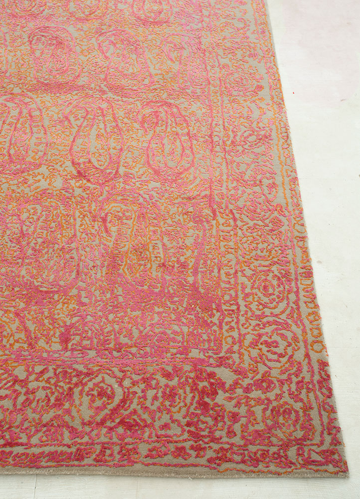 free verse by kavi red and orange wool and silk hand knotted Rug - Corner