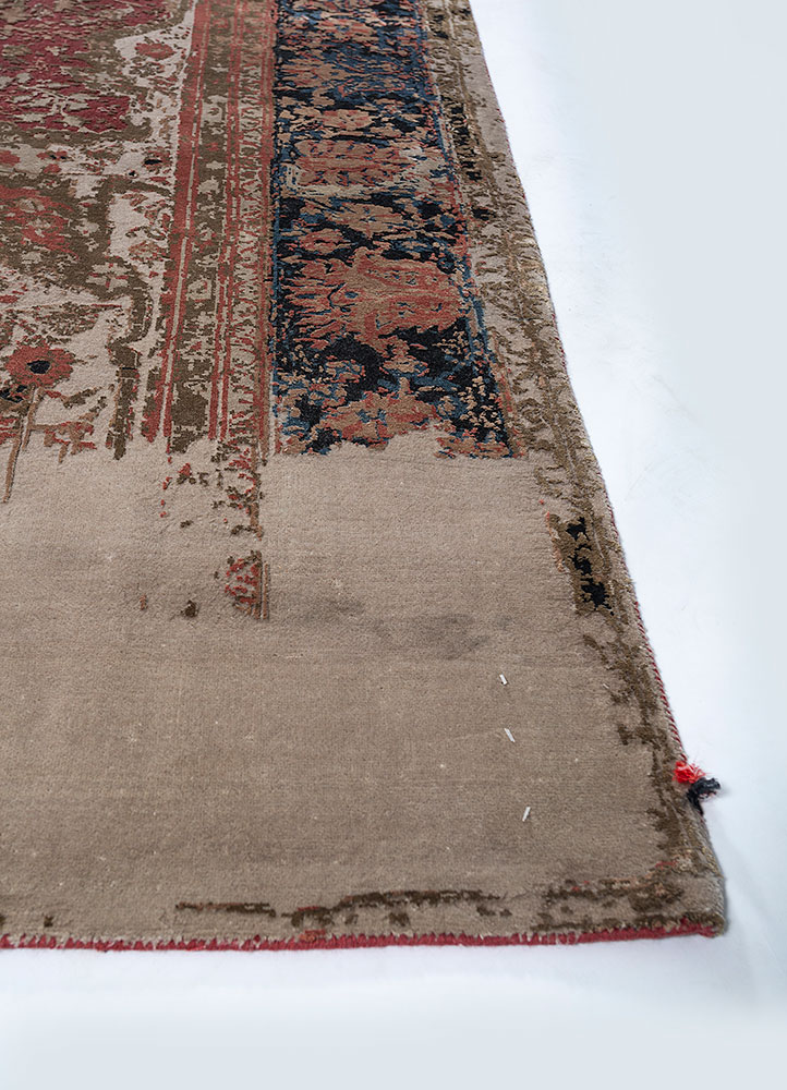 free verse by kavi red and orange wool and silk hand knotted Rug - Corner