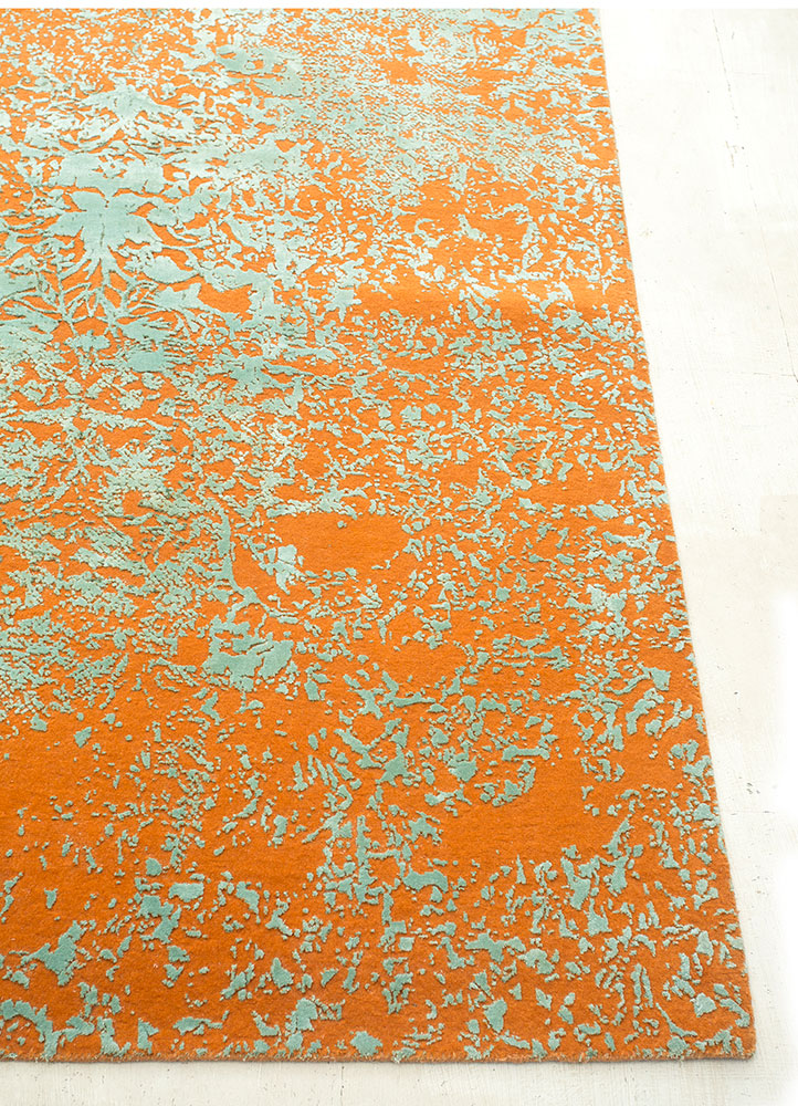 free verse by kavi red and orange wool and silk hand knotted Rug - Corner