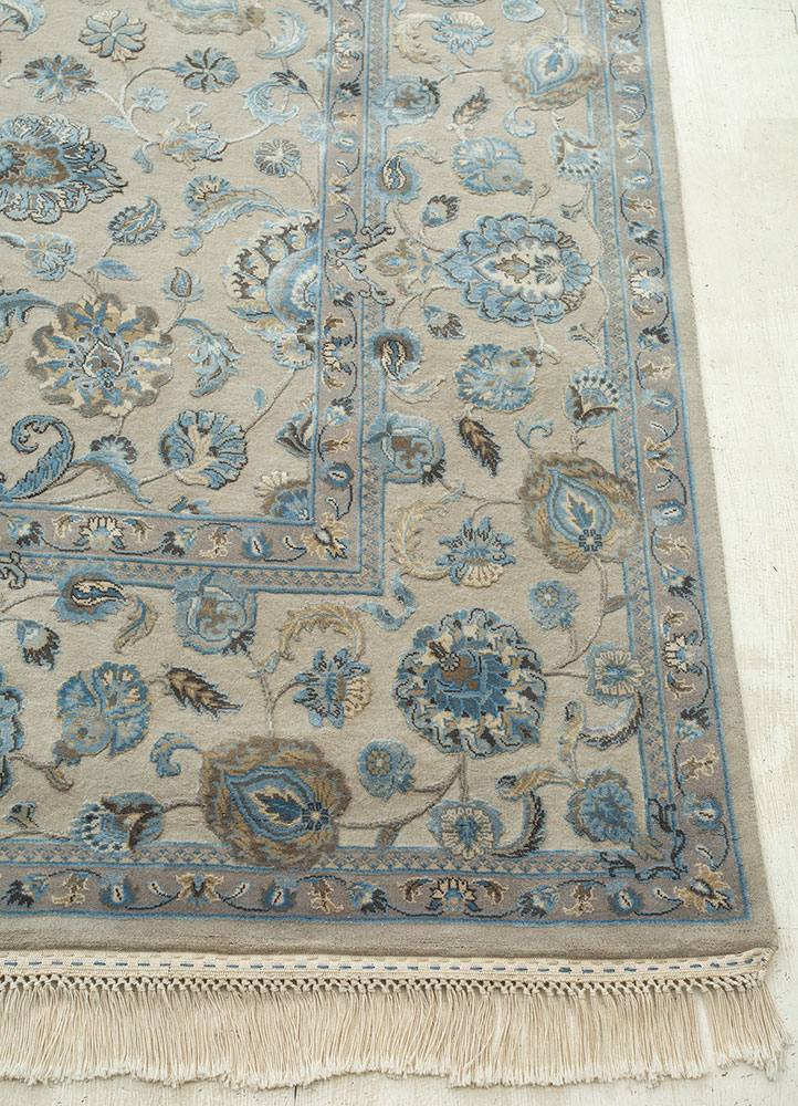 aurora ivory wool and silk hand knotted Rug - Corner