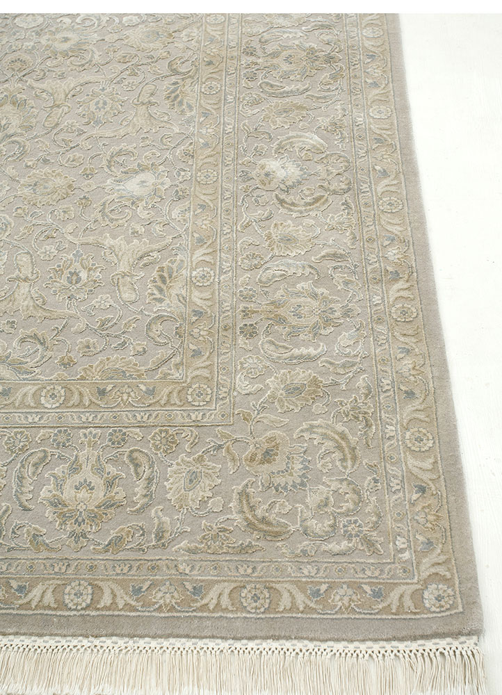 aurora grey and black wool and silk hand knotted Rug - Corner
