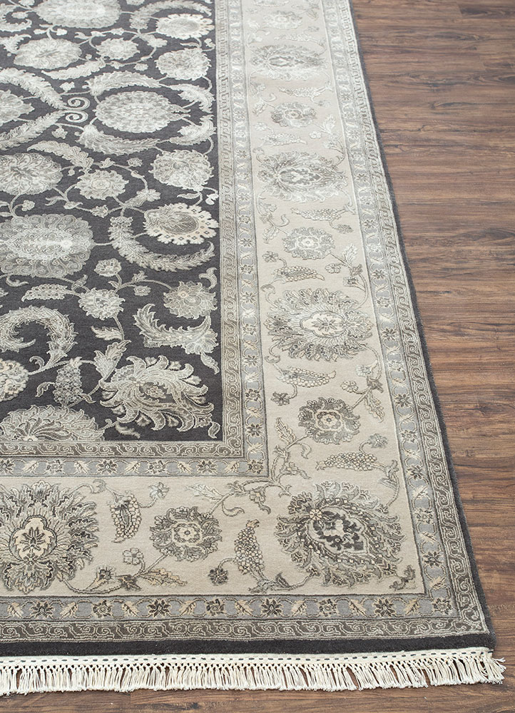 aurora grey and black wool and silk hand knotted Rug - Corner
