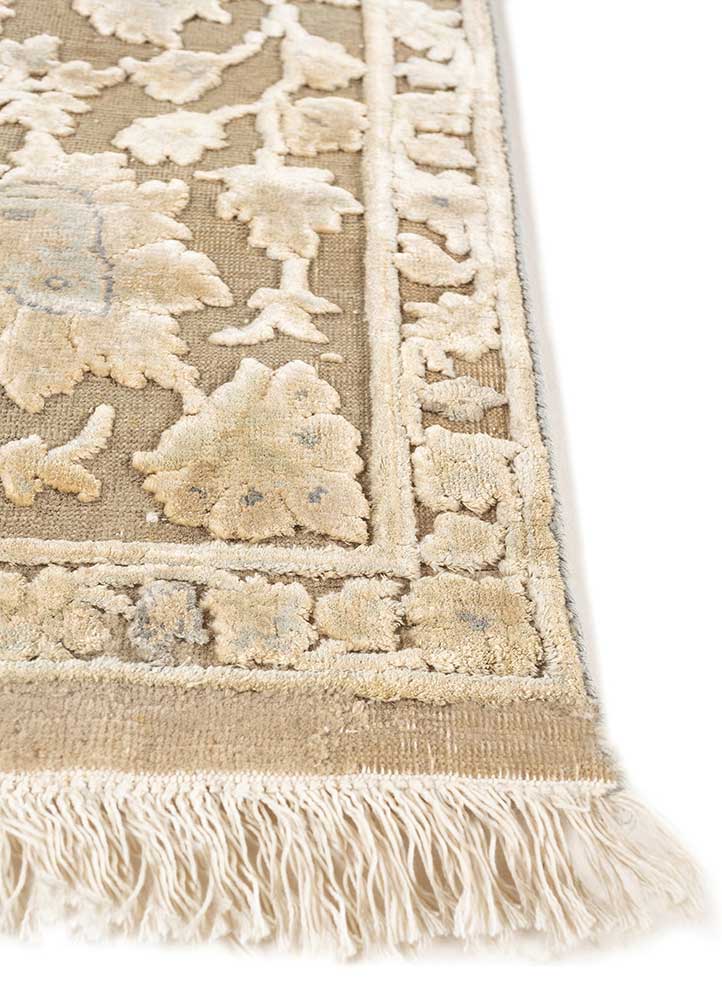 aurora beige and brown wool and silk hand knotted Rug - Corner