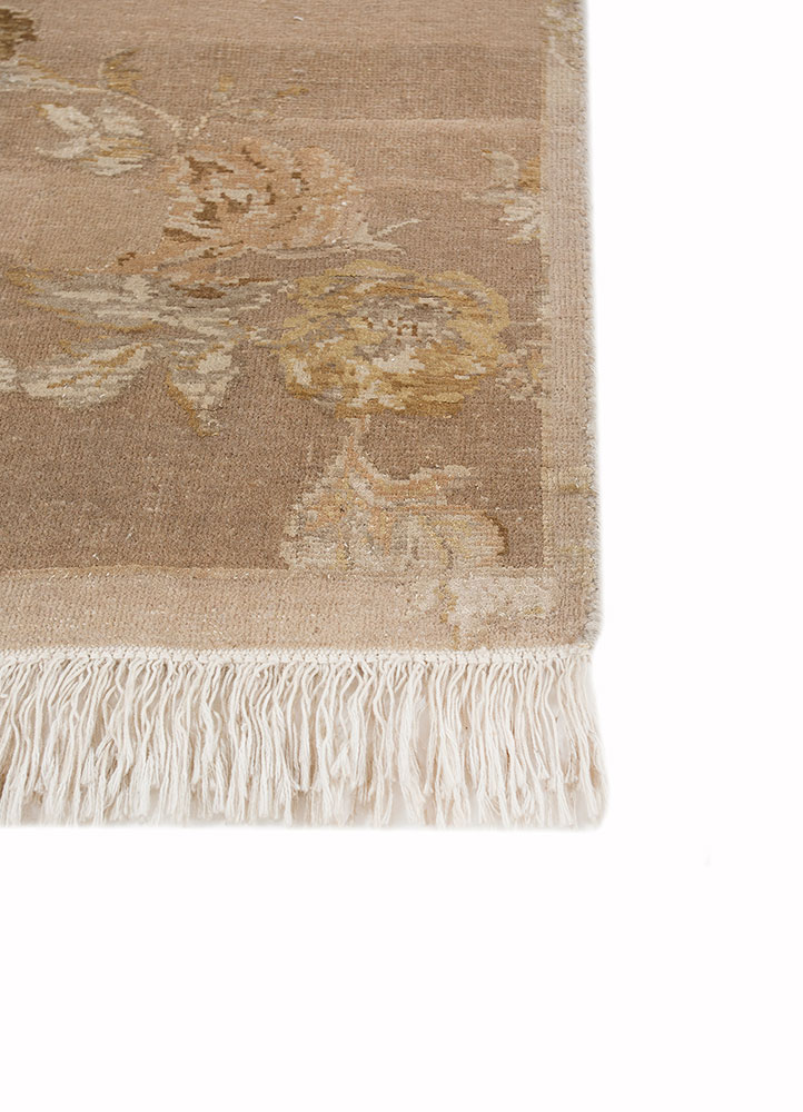 aurora beige and brown wool and silk hand knotted Rug - Corner