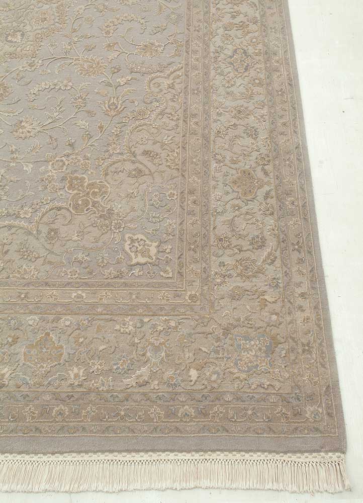 aurora grey and black wool and silk hand knotted Rug - Corner
