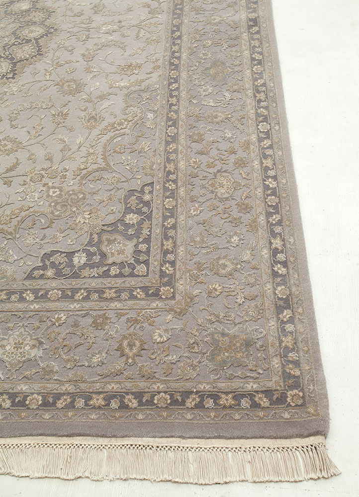 aurora grey and black wool and silk hand knotted Rug - Corner