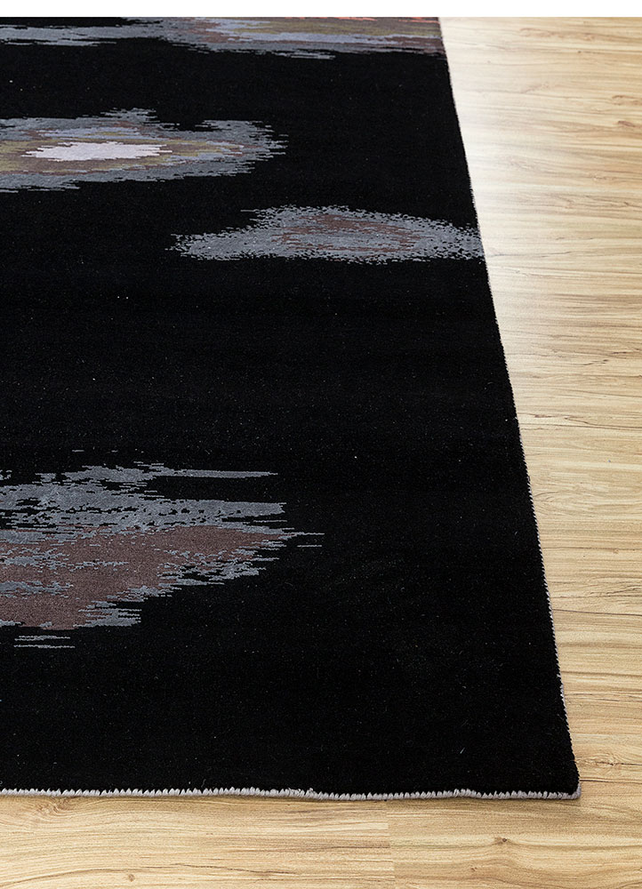 aurora grey and black wool and silk hand knotted Rug - Corner