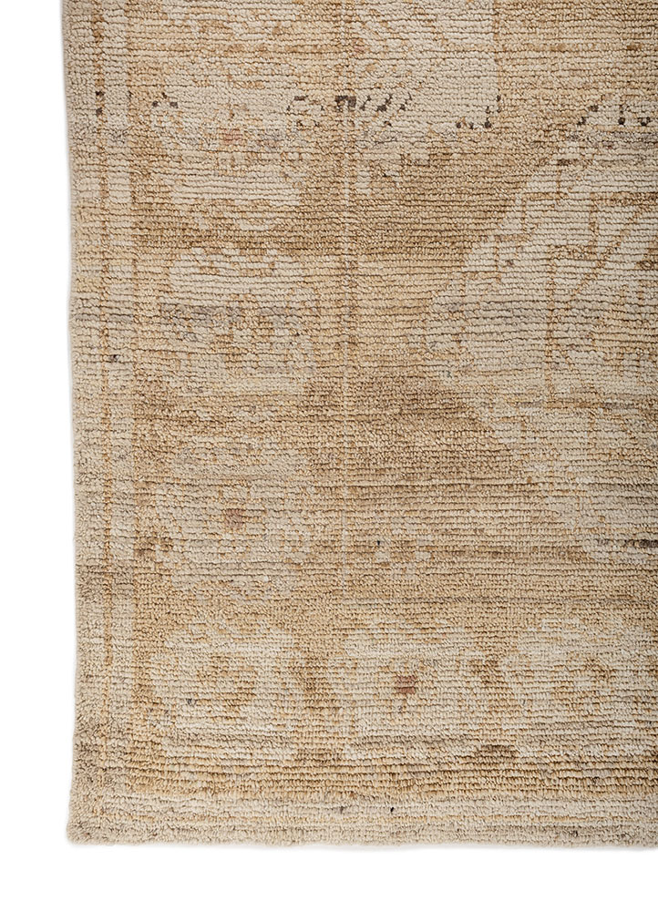 thyme beige and brown afghan wool hand knotted Rug - Corner