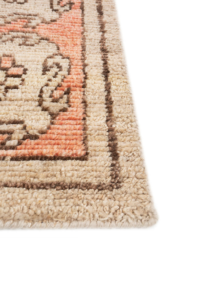 thyme red and orange afghan wool hand knotted Rug - Corner