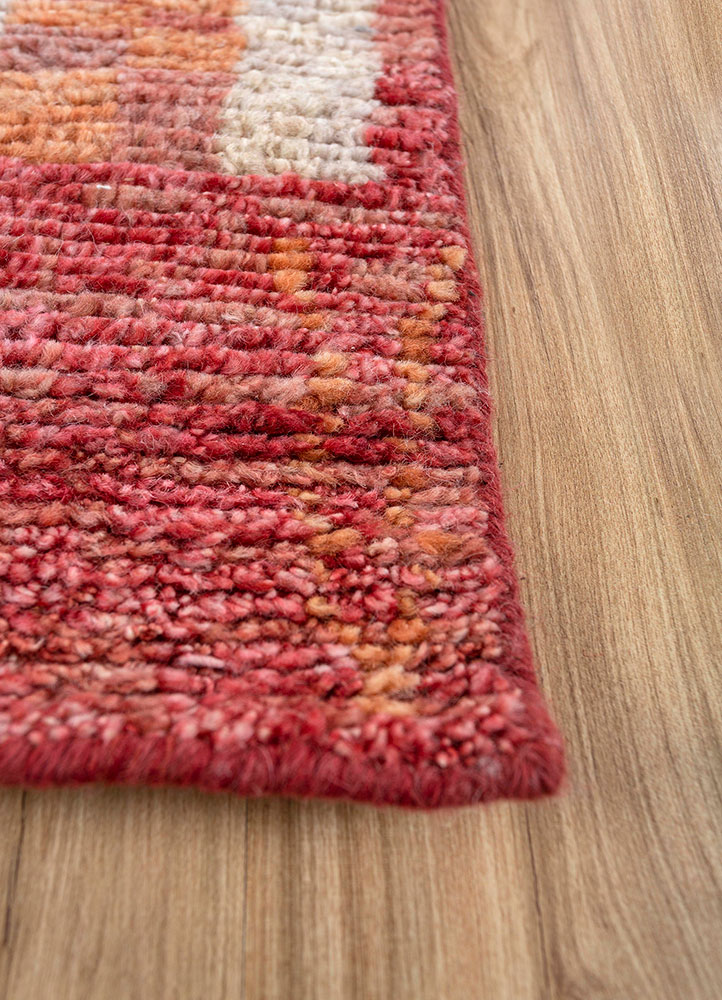 manifest red and orange wool hand knotted Rug - Corner