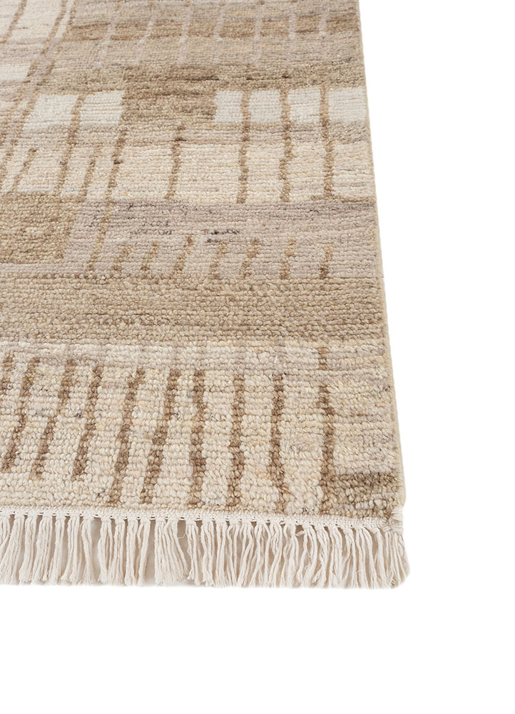manifest beige and brown afghan wool hand knotted Rug - Corner