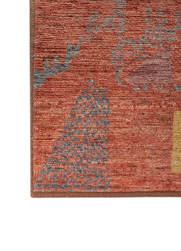 blythe red and orange wool hand knotted Rug - Corner