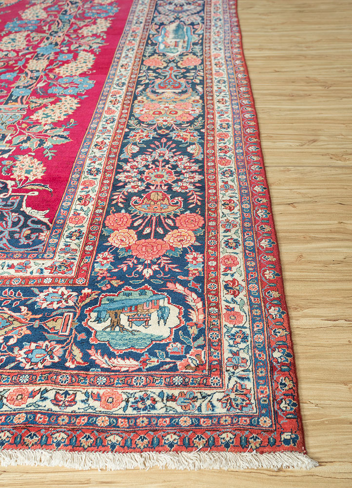 aalam pink and purple wool hand knotted Rug - Corner