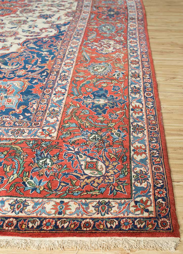 aalam blue wool hand knotted Rug - Corner