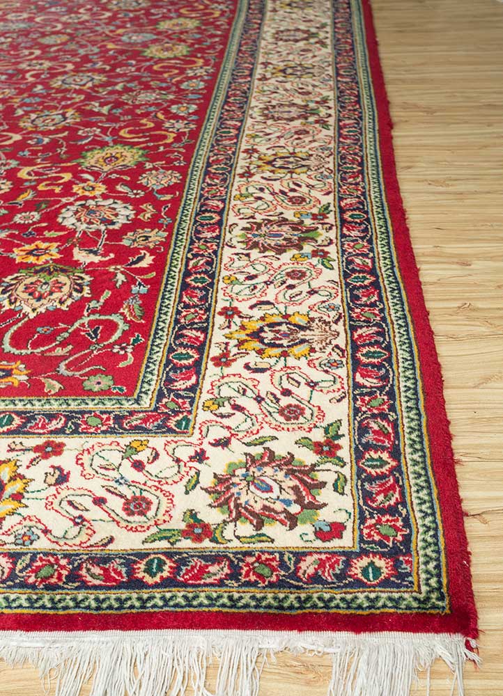 aalam red and orange wool hand knotted Rug - Corner