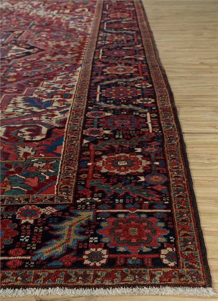 aalam red and orange wool hand knotted Rug - Corner