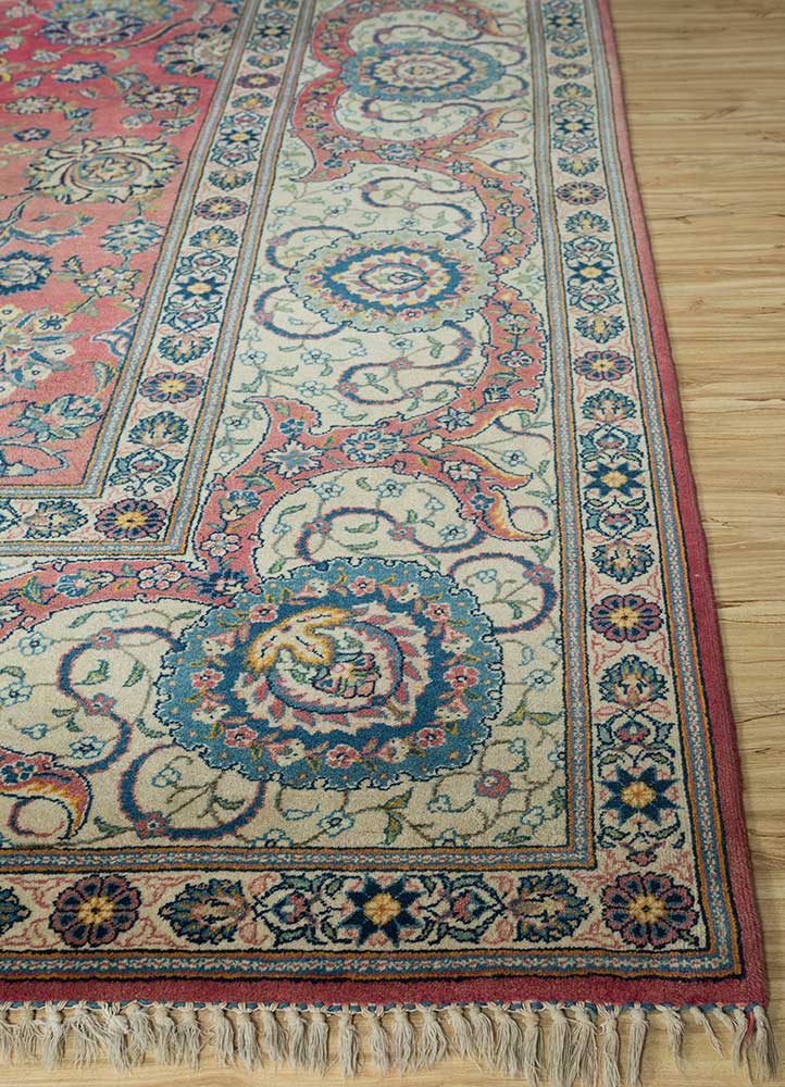 aalam red and orange wool hand knotted Rug - Corner