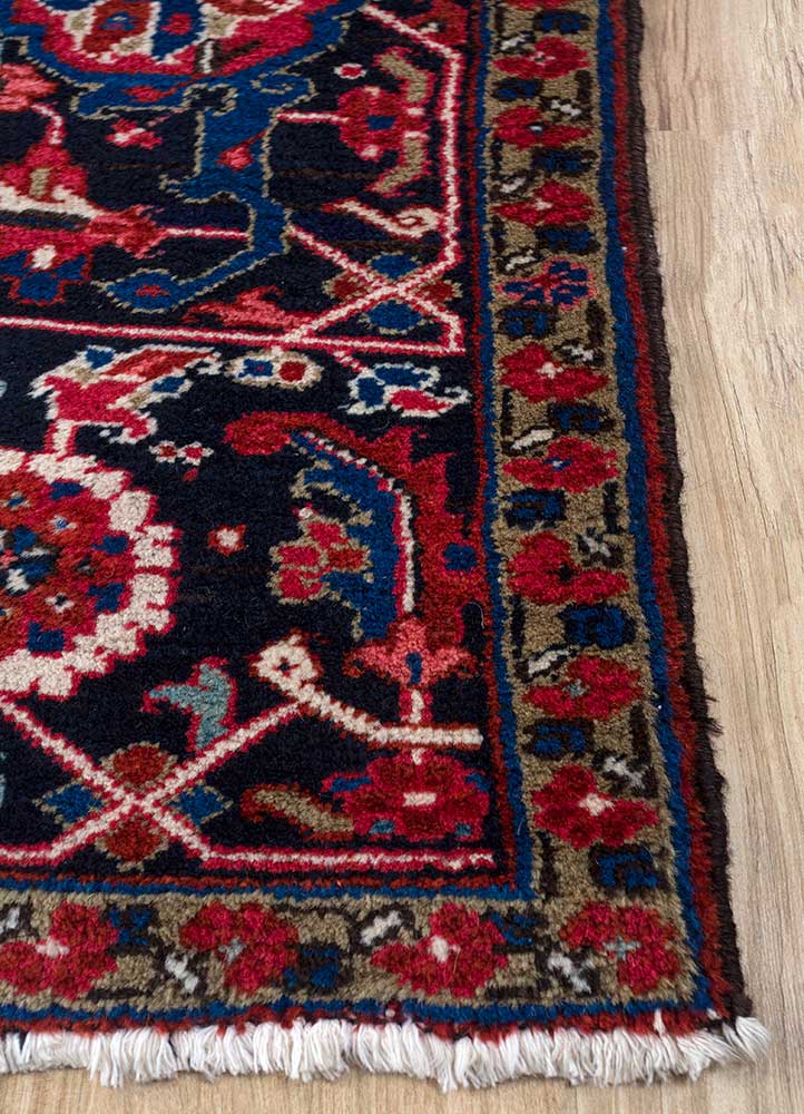 aalam red and orange wool hand knotted Rug - Corner