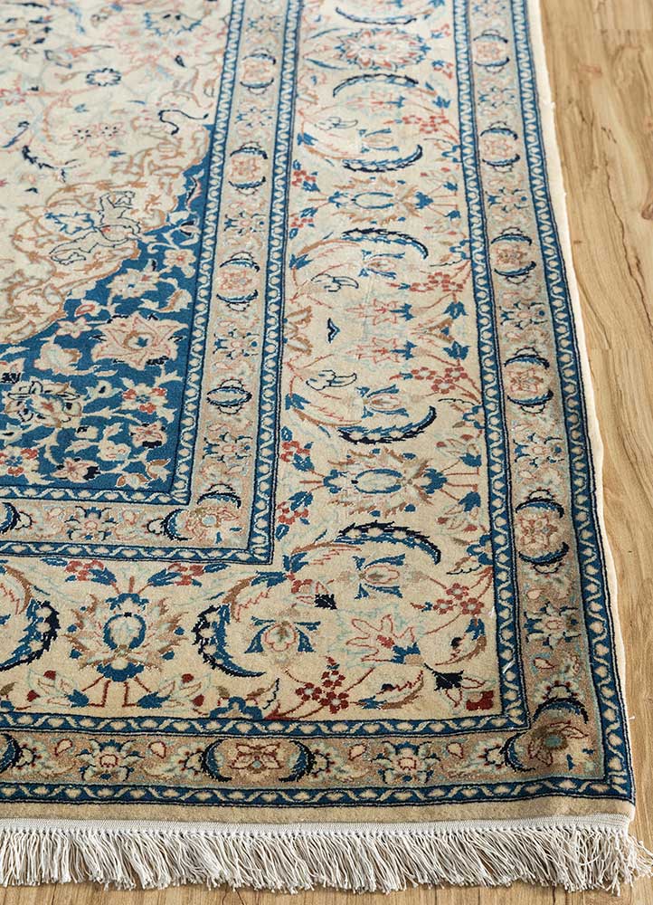 aalam blue wool hand knotted Rug - Corner