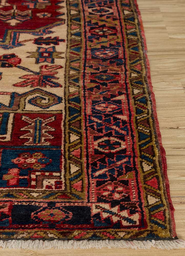 aalam red and orange wool hand knotted Rug - Corner